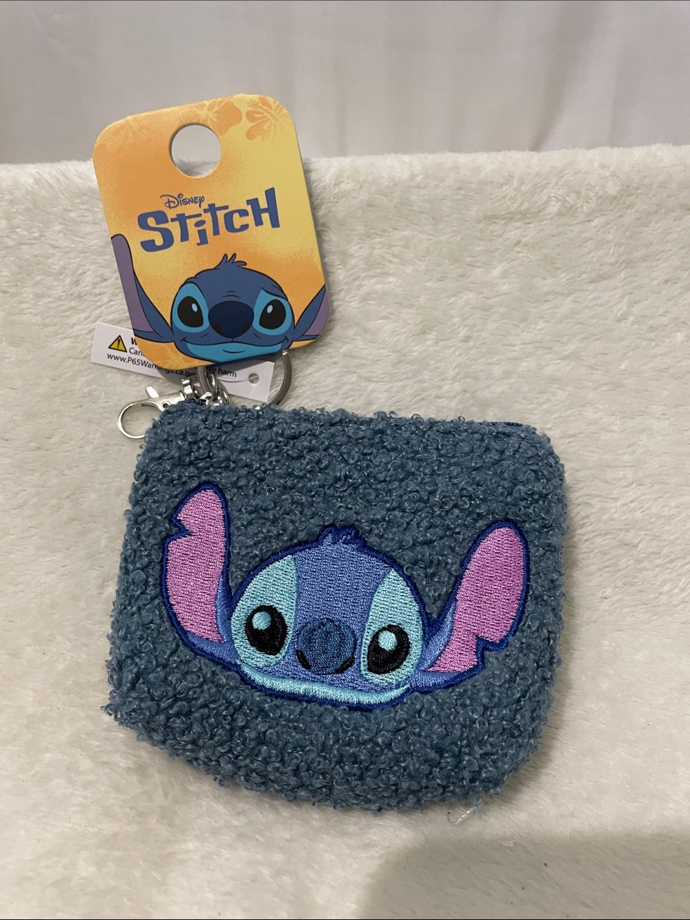 Disney Stitch Plush Blue Keyring Coin Purse with Pink Ear Detail